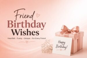 Friend birthday wishes with a birthday gift and Happy Birthday card
