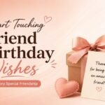 Heart touching friend birthday wishes with a birthday cake, gift, and greeting card